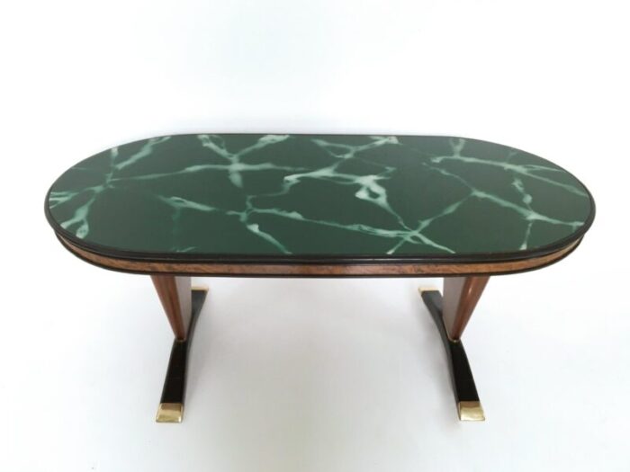 vintage oval shaped wooden dining table with green marble effect top italy 1950s 4642