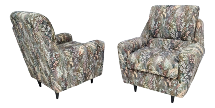 vintage patterned fabric armchairs italy set of 2 7514