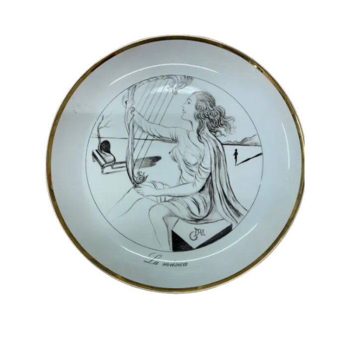 vintage porcelain plates the seven arts drawing with gold edges by salvador dali set of 7 10