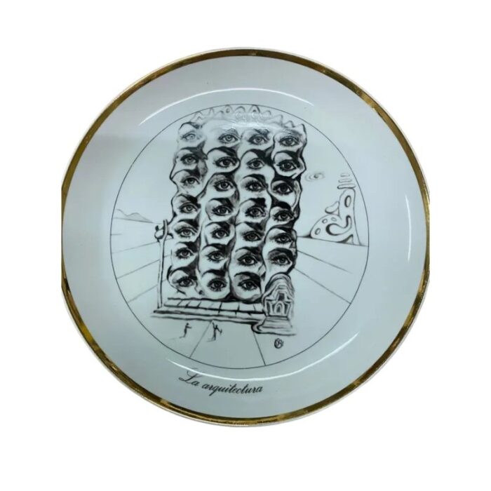 vintage porcelain plates the seven arts drawing with gold edges by salvador dali set of 7 11