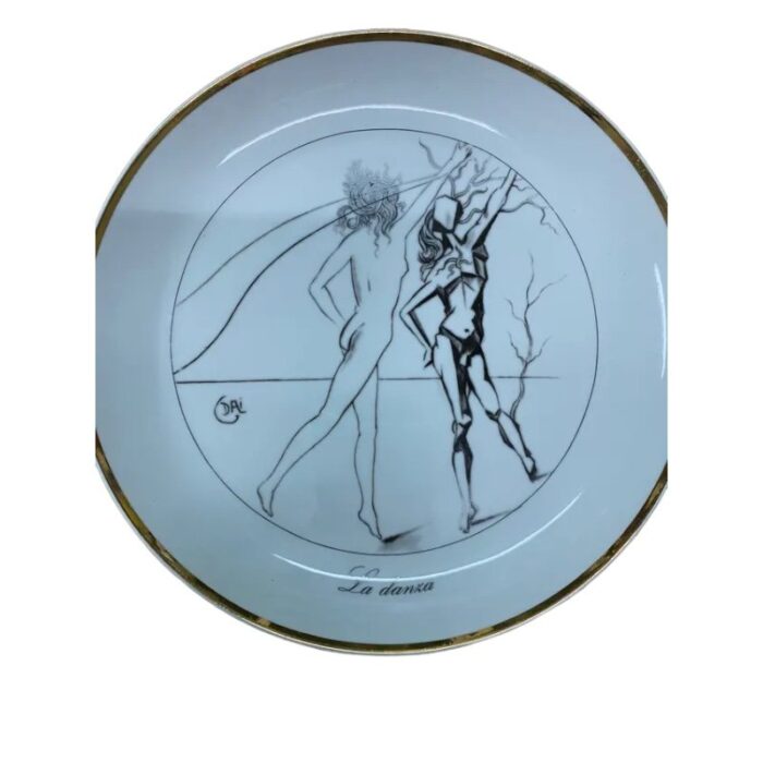 vintage porcelain plates the seven arts drawing with gold edges by salvador dali set of 7 9