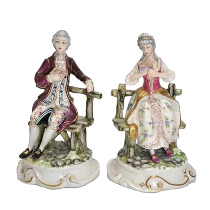 vintage porcelain sculptures of a young couple by galos for sauthier 1980s set of 2 1