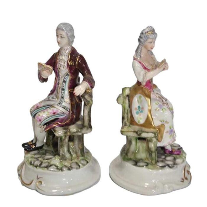 vintage porcelain sculptures of a young couple by galos for sauthier 1980s set of 2 3