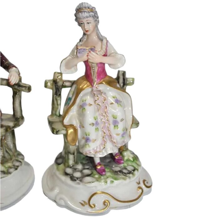 vintage porcelain sculptures of a young couple by galos for sauthier 1980s set of 2 4