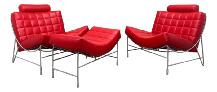 vintage red volare chairs with footstool by jan armgard for leolux set of 3 8500