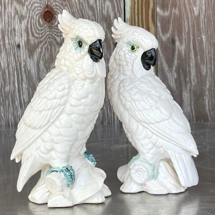 vintage regency glazed ceramic cockatoos a pair 2966