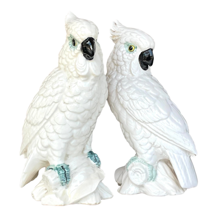 vintage regency glazed ceramic cockatoos a pair 3542