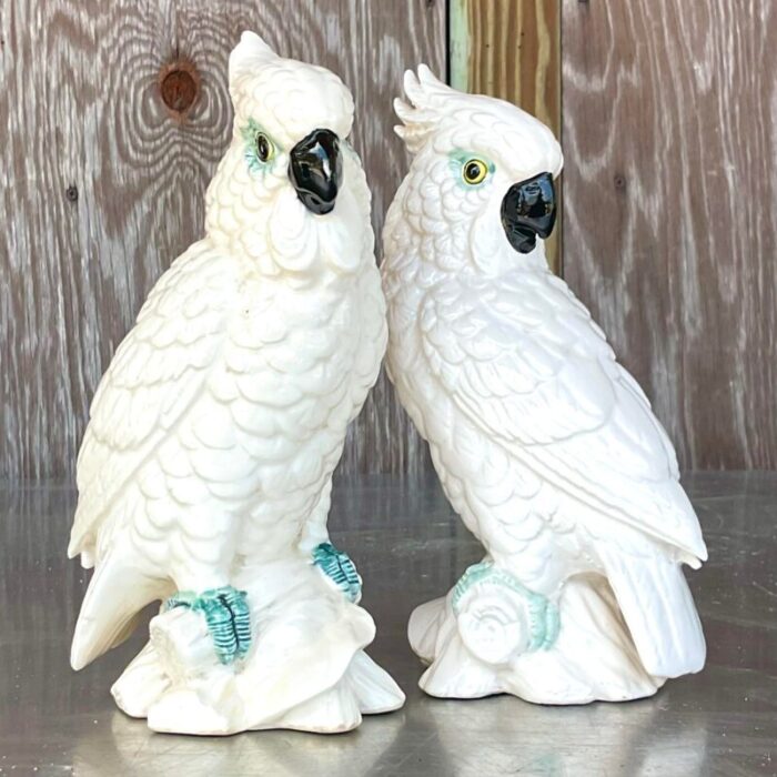 vintage regency glazed ceramic cockatoos a pair 3734