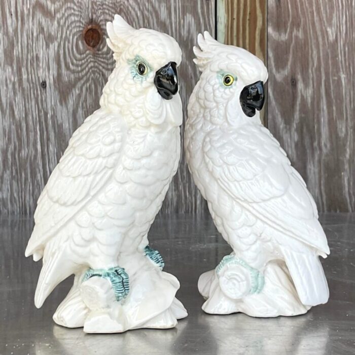 vintage regency glazed ceramic cockatoos a pair 4788