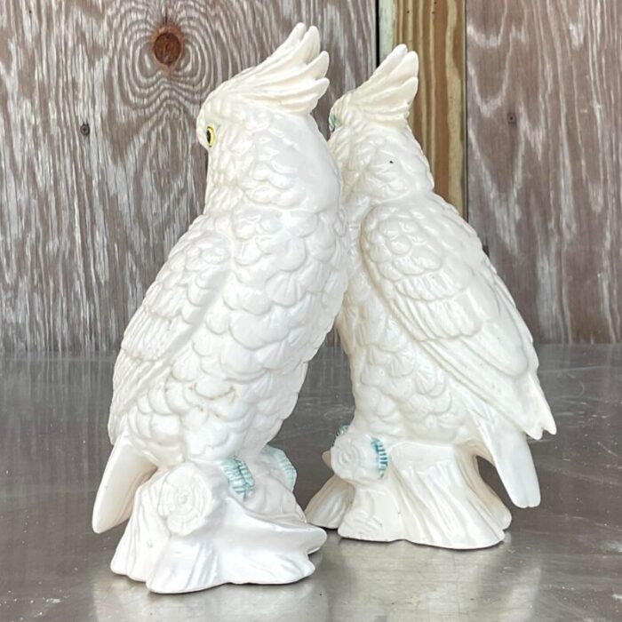 vintage regency glazed ceramic cockatoos a pair 6922