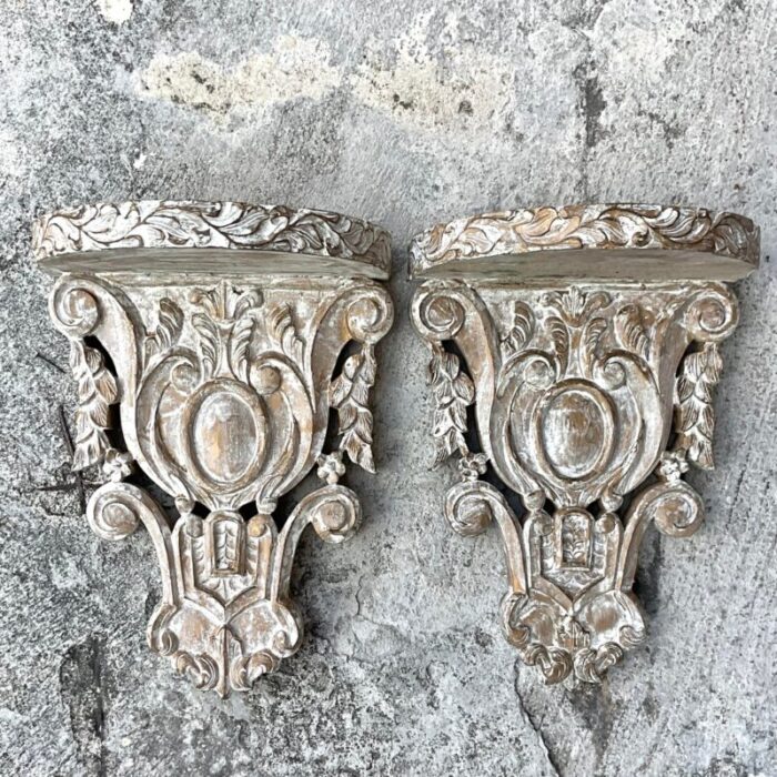 vintage regency washed wood brackets a pair 3696