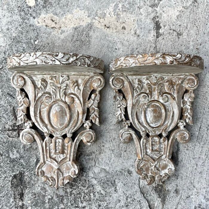 vintage regency washed wood brackets a pair 4898