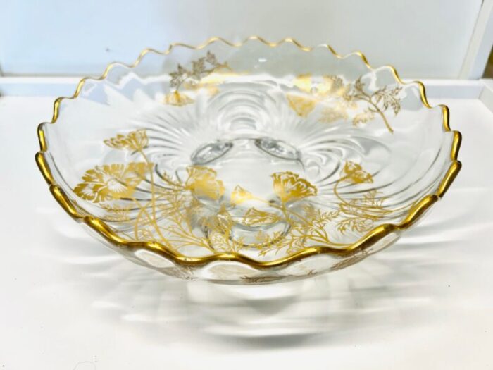 vintage ruffed edged gold inlay glass bowl 4968