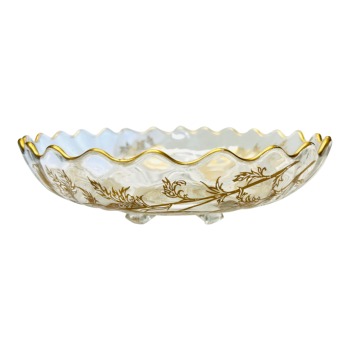 vintage ruffed edged gold inlay glass bowl 5423