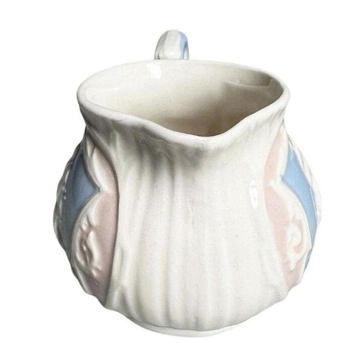 vintage ship motif ceramic creamer pitcher in blue and pink japan 2785