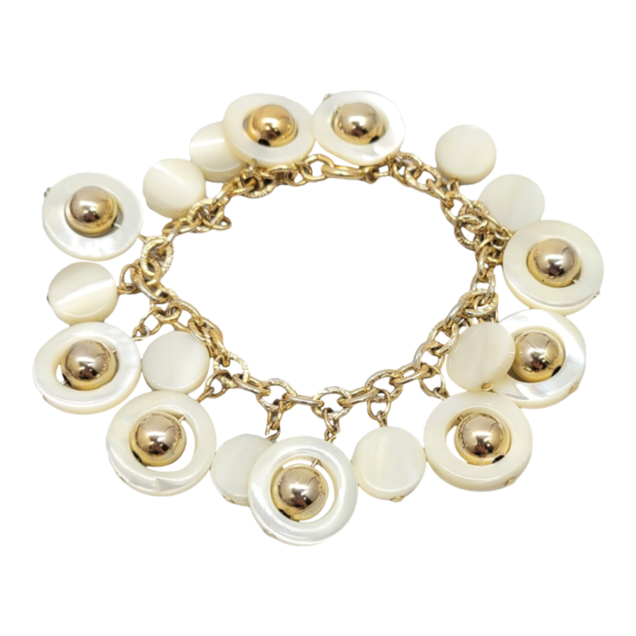 vintage signed napier goldtone mother of pearl charm bracelet 5868