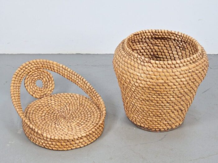 vintage straw wicker storage basket 1960s 6