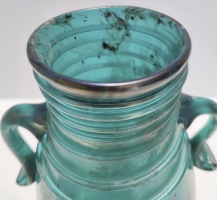 vintage teal scavo glass vase attributed to seguso italy 1950s 7