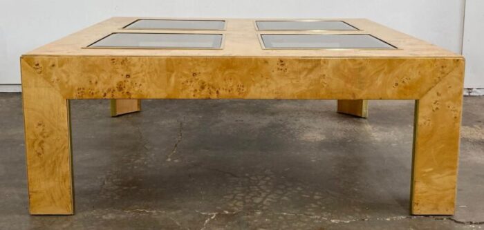 vintage thomasville burl wood and smoked glass coffee table 0405