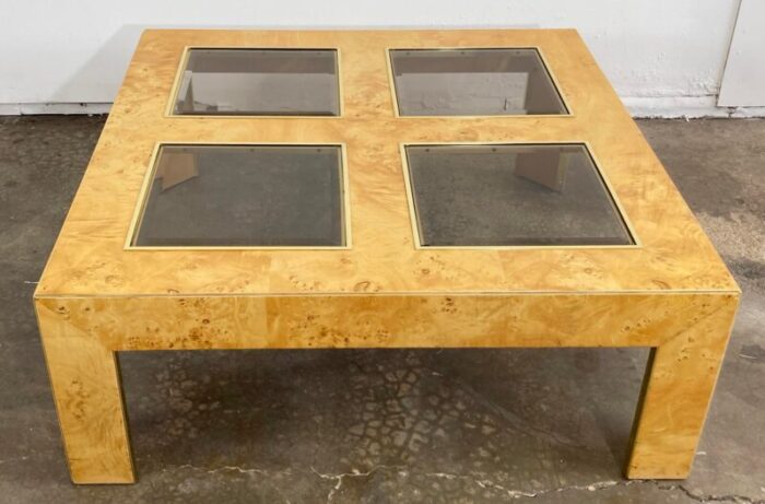 vintage thomasville burl wood and smoked glass coffee table 9926