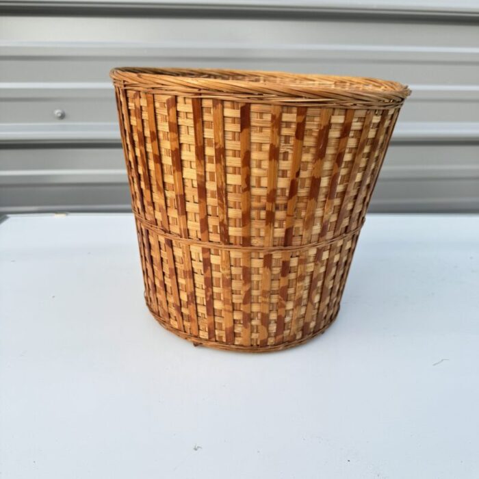 vintage tortoise rattan wastebasket 1237