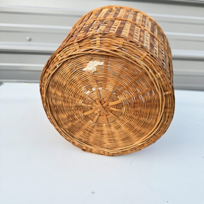 vintage tortoise rattan wastebasket 3628