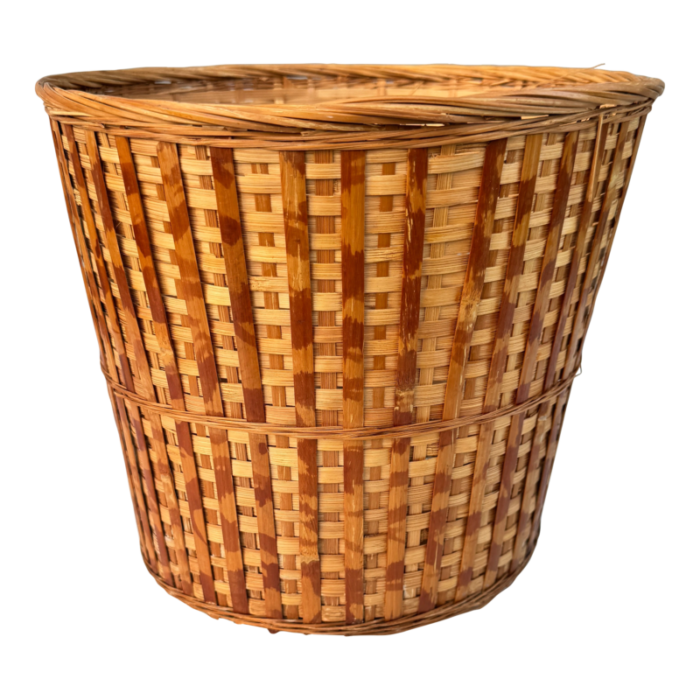 vintage tortoise rattan wastebasket 7262