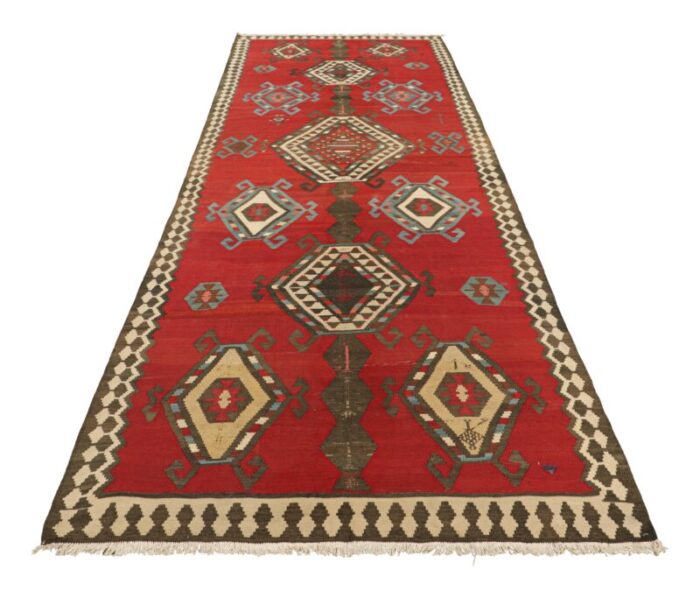 vintage turkish kilim runner in red with geometric medallions from rug and kilim 0794