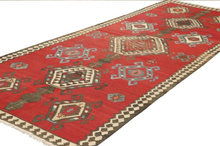 vintage turkish kilim runner in red with geometric medallions from rug and kilim 9440