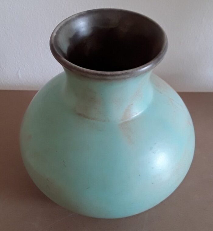 vintage turquoise glazed ceramic vase 1970s 2