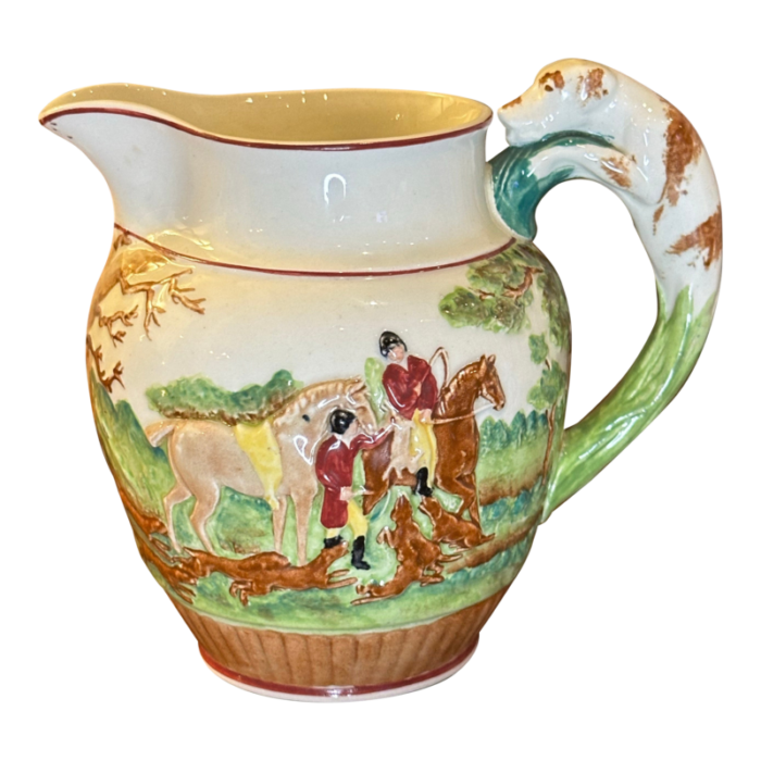 vintage wedgwood etruria pitcher circa 1930s english hunt scene with hound handle 6299