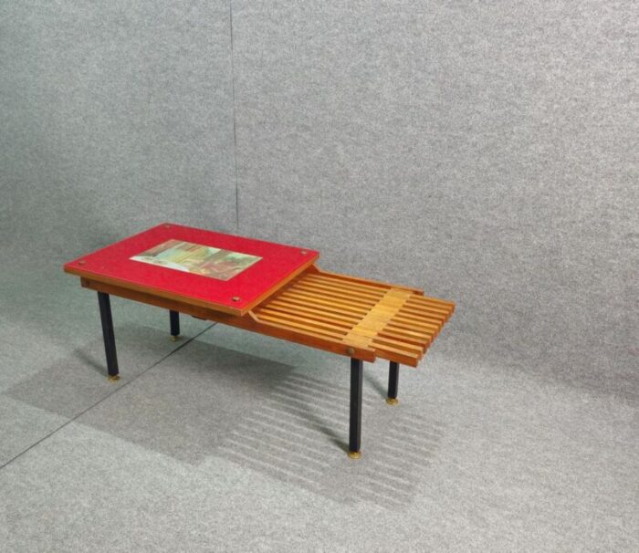 vintage wooden bench with enamelled metal structure italy 1960s 8208