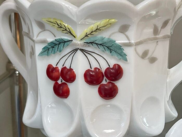 westmoreland white milk glass cherry thumbprint cookie jar 0299