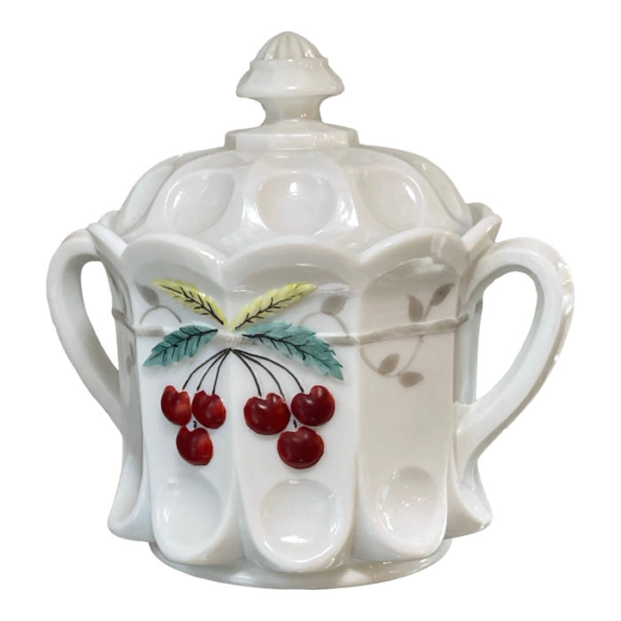 westmoreland white milk glass cherry thumbprint cookie jar 9220