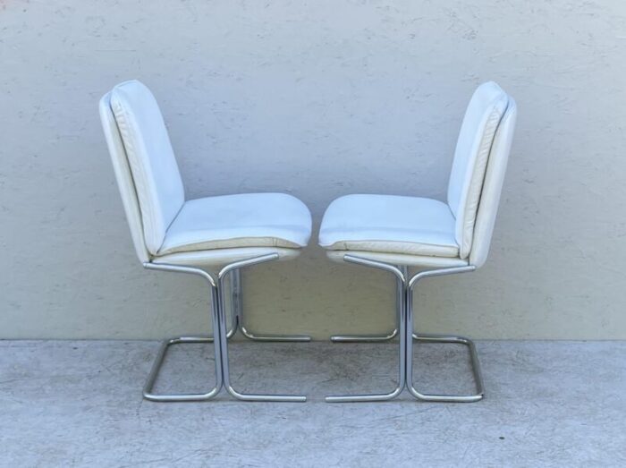 white leather and chrome dining chairs 1970s set of 2 1332