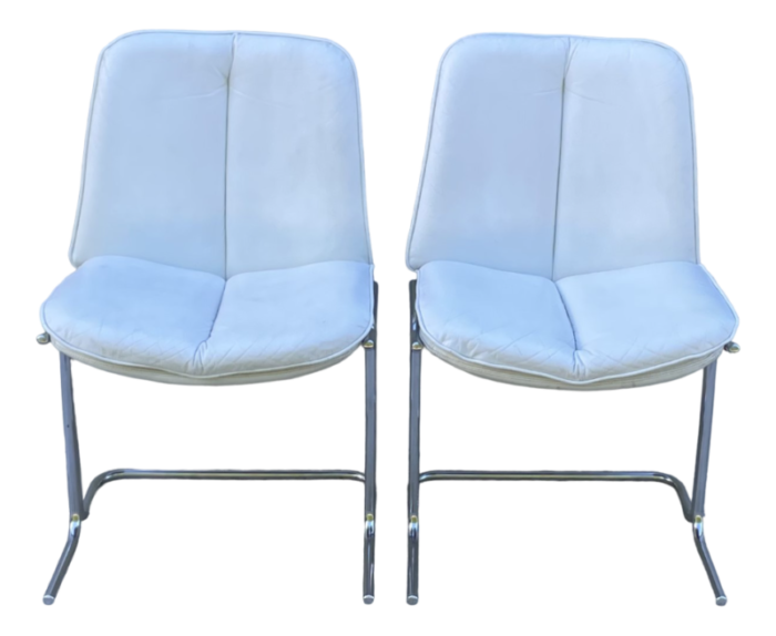 white leather and chrome dining chairs 1970s set of 2 3644