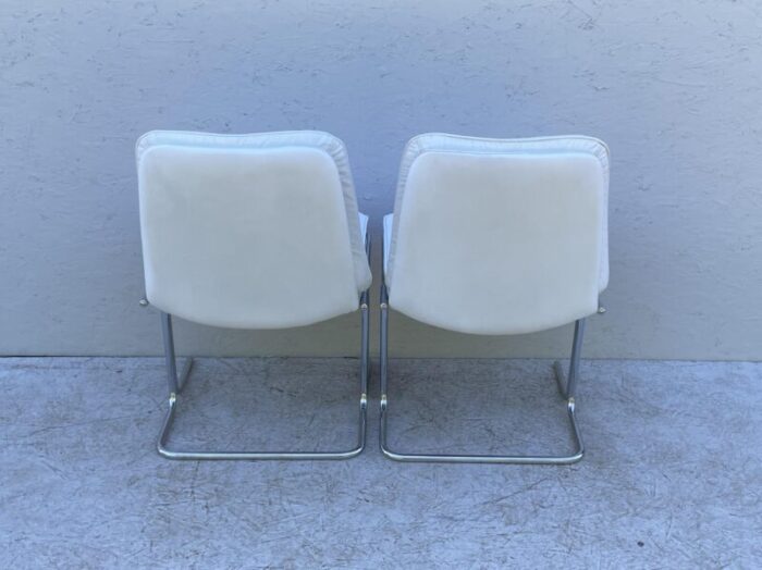 white leather and chrome dining chairs 1970s set of 2 5129