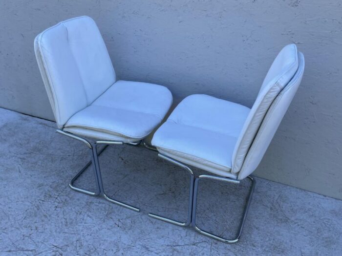 white leather and chrome dining chairs 1970s set of 2 5294