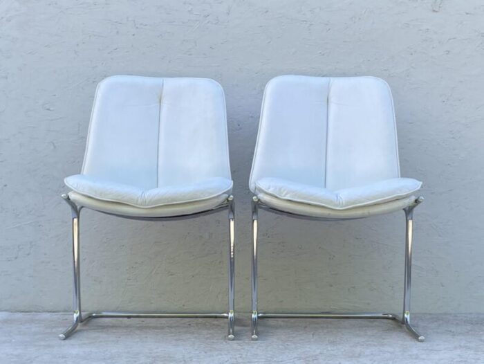 white leather and chrome dining chairs 1970s set of 2 6660