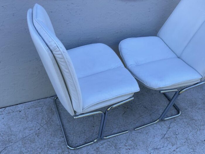 white leather and chrome dining chairs 1970s set of 2 7635