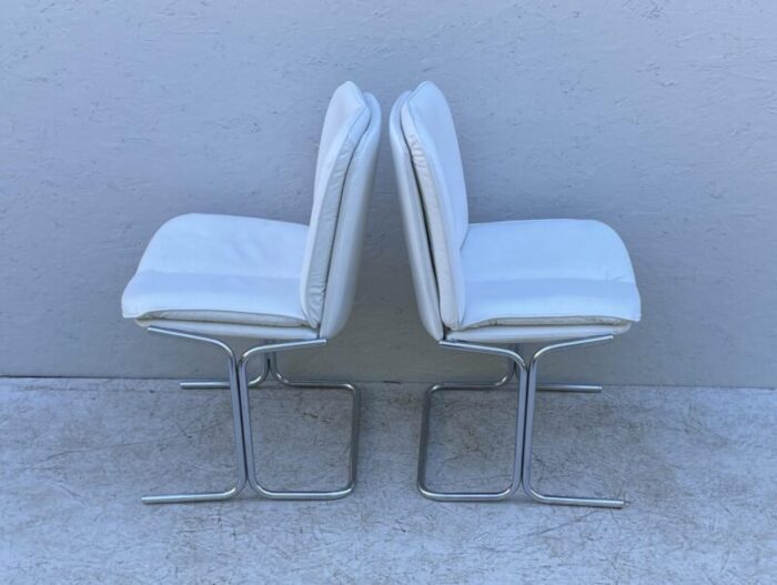 white leather and chrome dining chairs 1970s set of 2 7646