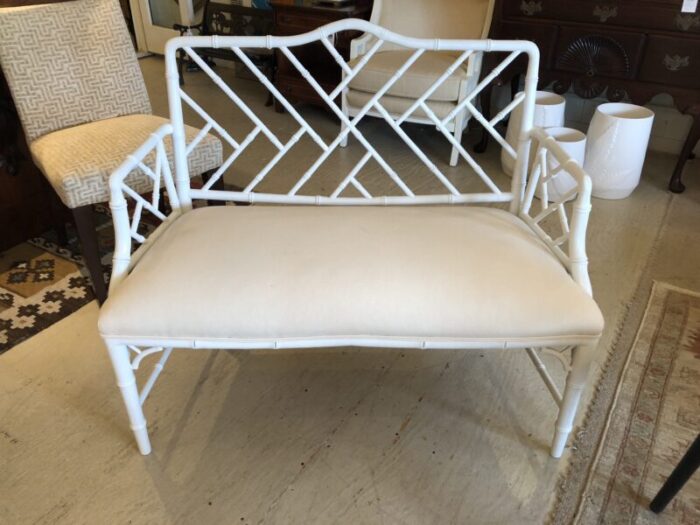 white painted bamboo chippendale style loveseat settee 5293