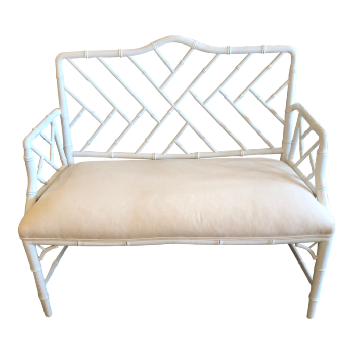 white painted bamboo chippendale style loveseat settee 9481