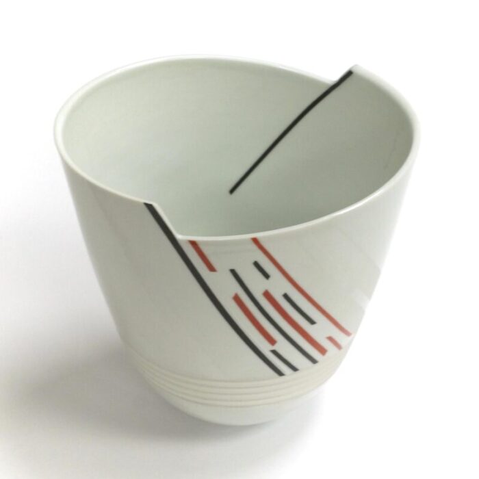 white porcelain vase with red and black lines by horst gobbels 1061