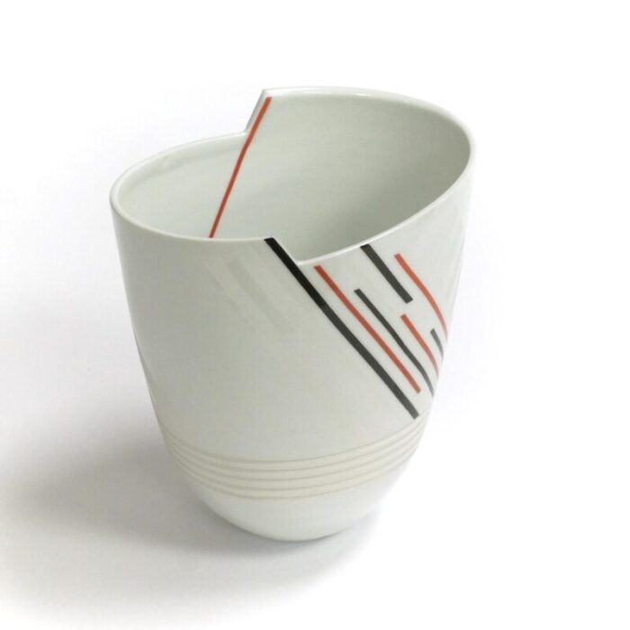 white porcelain vase with red and black lines by horst gobbels 2736