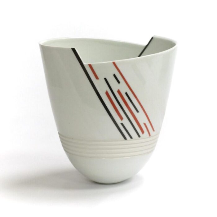 white porcelain vase with red and black lines by horst gobbels 3124