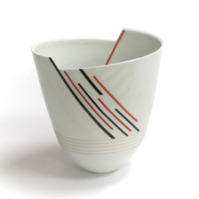 white porcelain vase with red and black lines by horst gobbels 3832