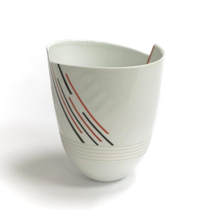 white porcelain vase with red and black lines by horst gobbels 7469