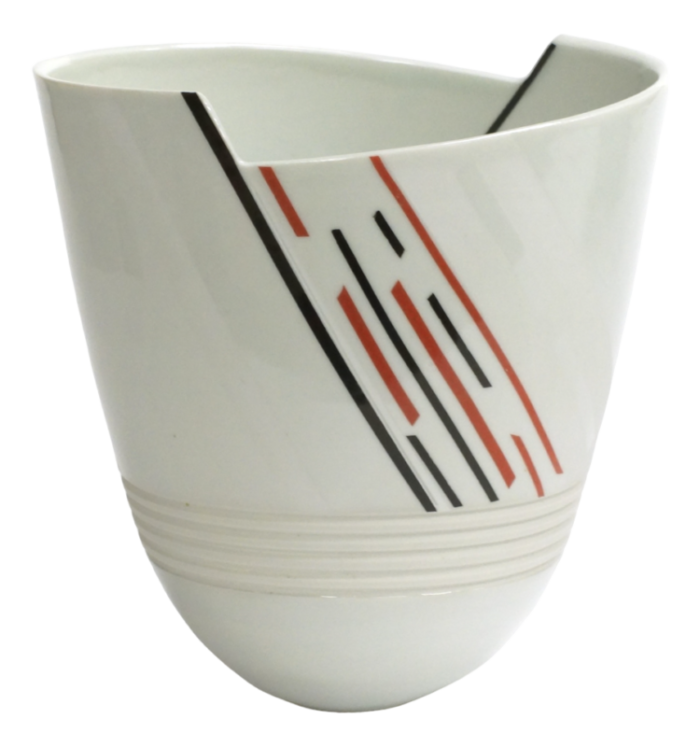 white porcelain vase with red and black lines by horst gobbels 9351