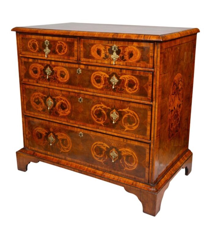 william and mary walnut and oyster veneer chest of drawers 0833